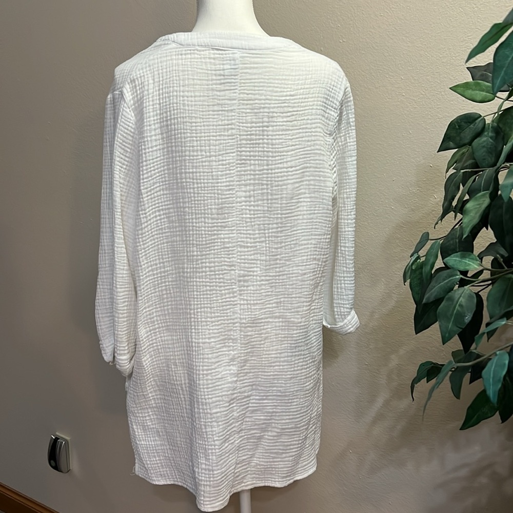 Kona Sol V-neck Cotton Tunic Swimsuit Cover-up White/Pockets size S - Picture 8 of 12